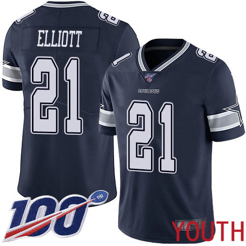 Youth Dallas Cowboys Limited Navy Blue Ezekiel Elliott Home #21 100th Season Vapor Untouchable NFL Jersey